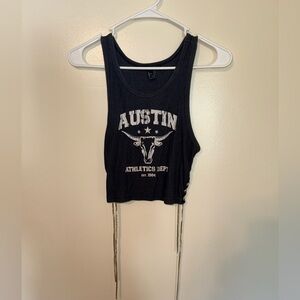 Austin Athletics Dept Black Crop Top